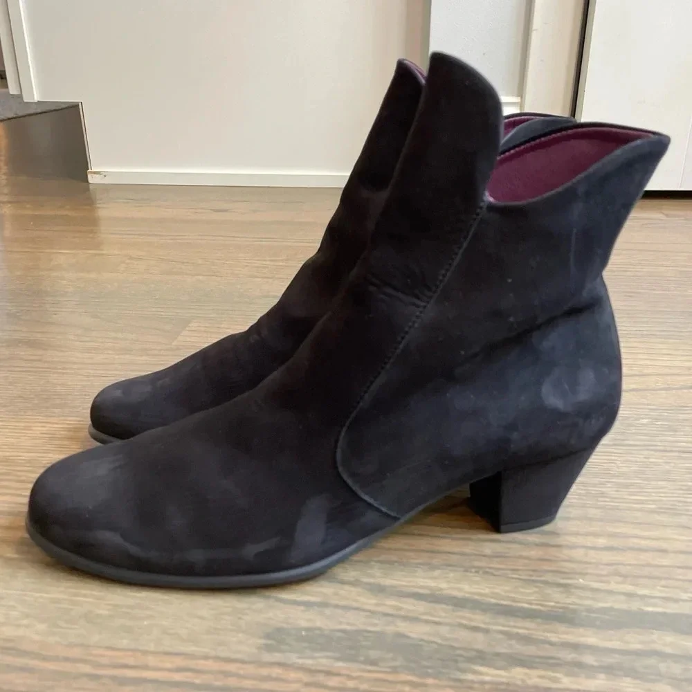 Arche Black Suede Heeled Booties Made in France size 40 or US 9